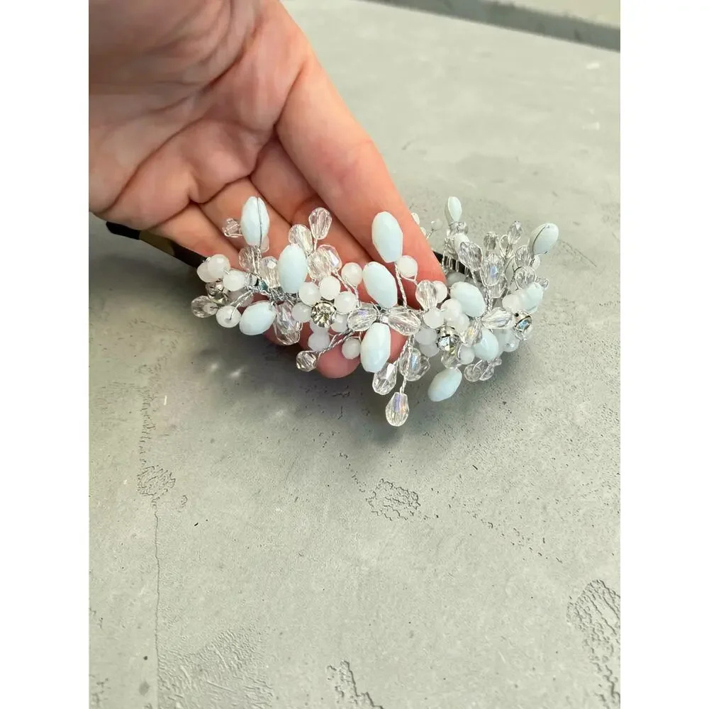 Floral Beaded Bridal Headband Wedding Flower Girl Hair Accessory